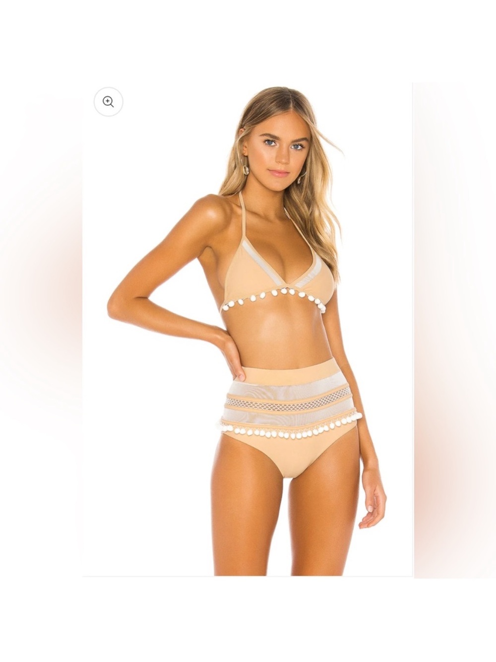 Tularosa Beige Pom-Pom High-Waist Bikini Set